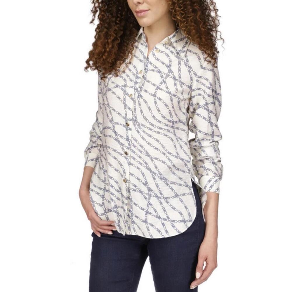Michael Kors Women's Bias Printed High-Low Button-Down Top. Small Retail $110.00